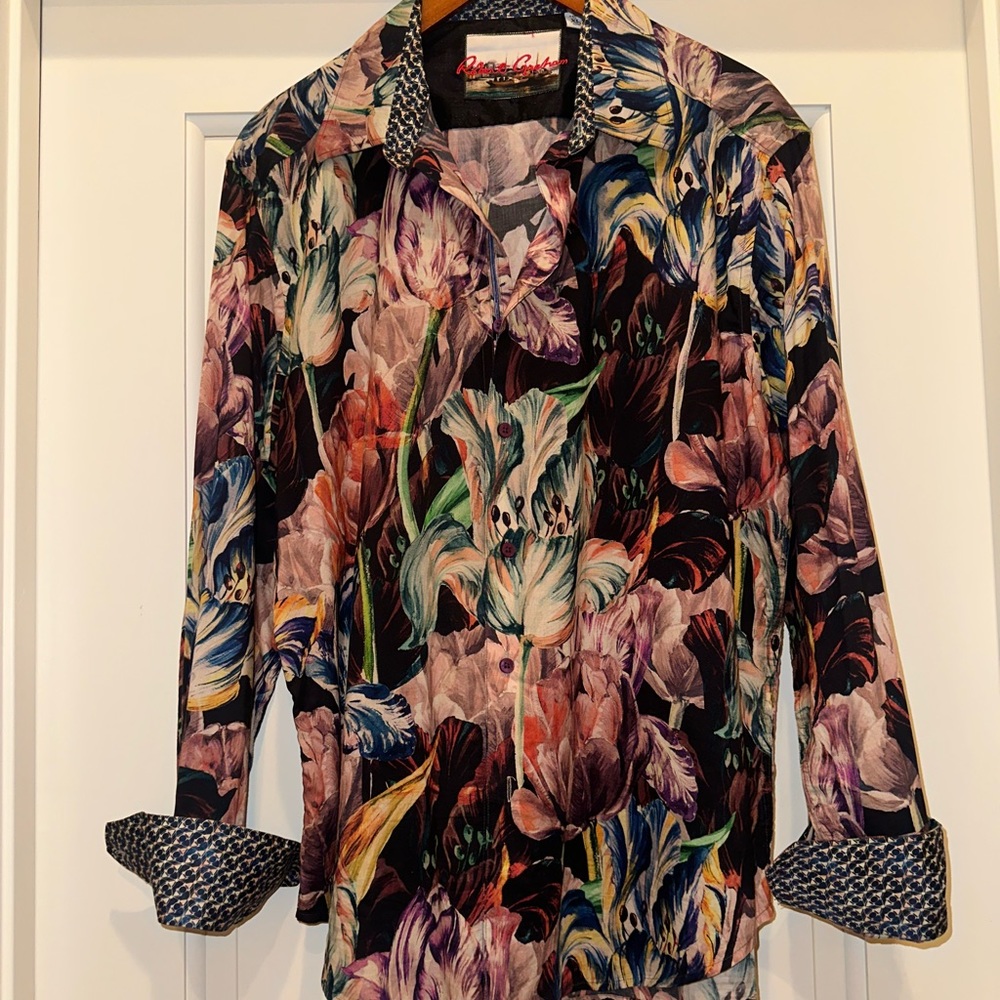 Robert Graham Light Linen Floral Printed Dress Shirt
